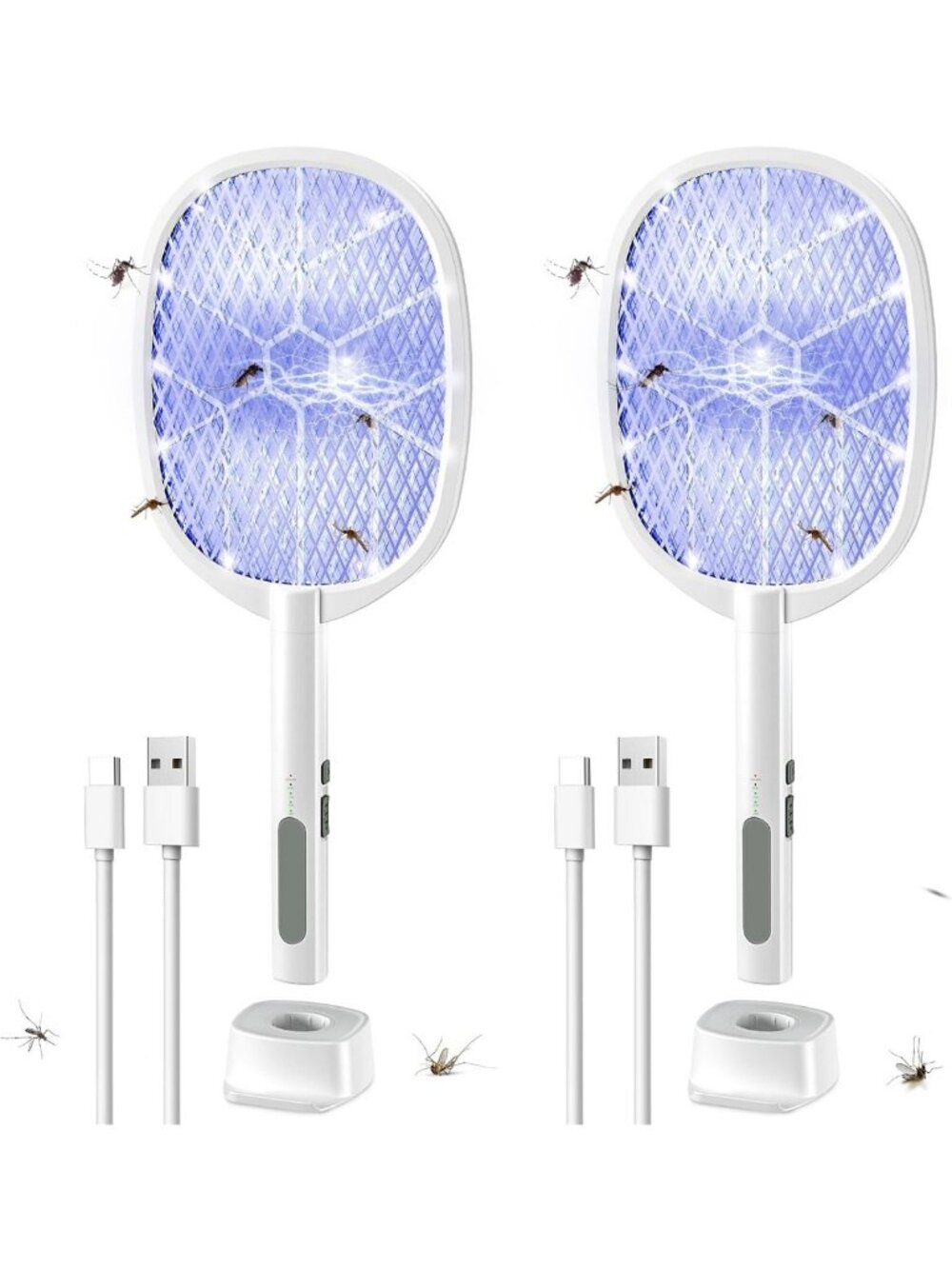 2-Pack Electric Fly Swatter & Mosquito Zapper Racket, Rechargeable Bug Killer